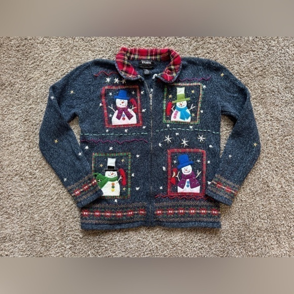 Vintage Designers Originals Studio Joy Zippered Cardigan Christmas Sweater M